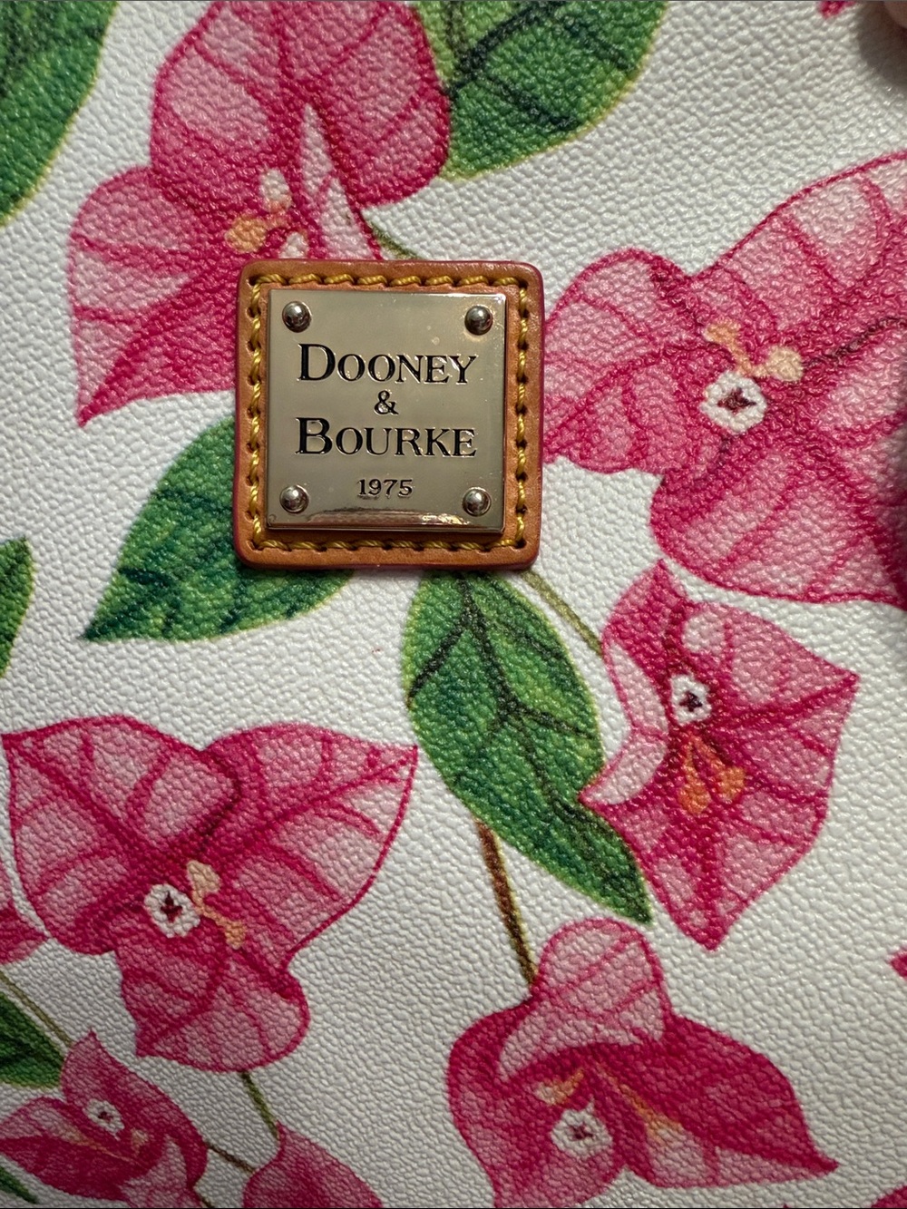 Dooney & Bourke Pink Floral LeatherTote with Tan Straps - Picture 2 of 12